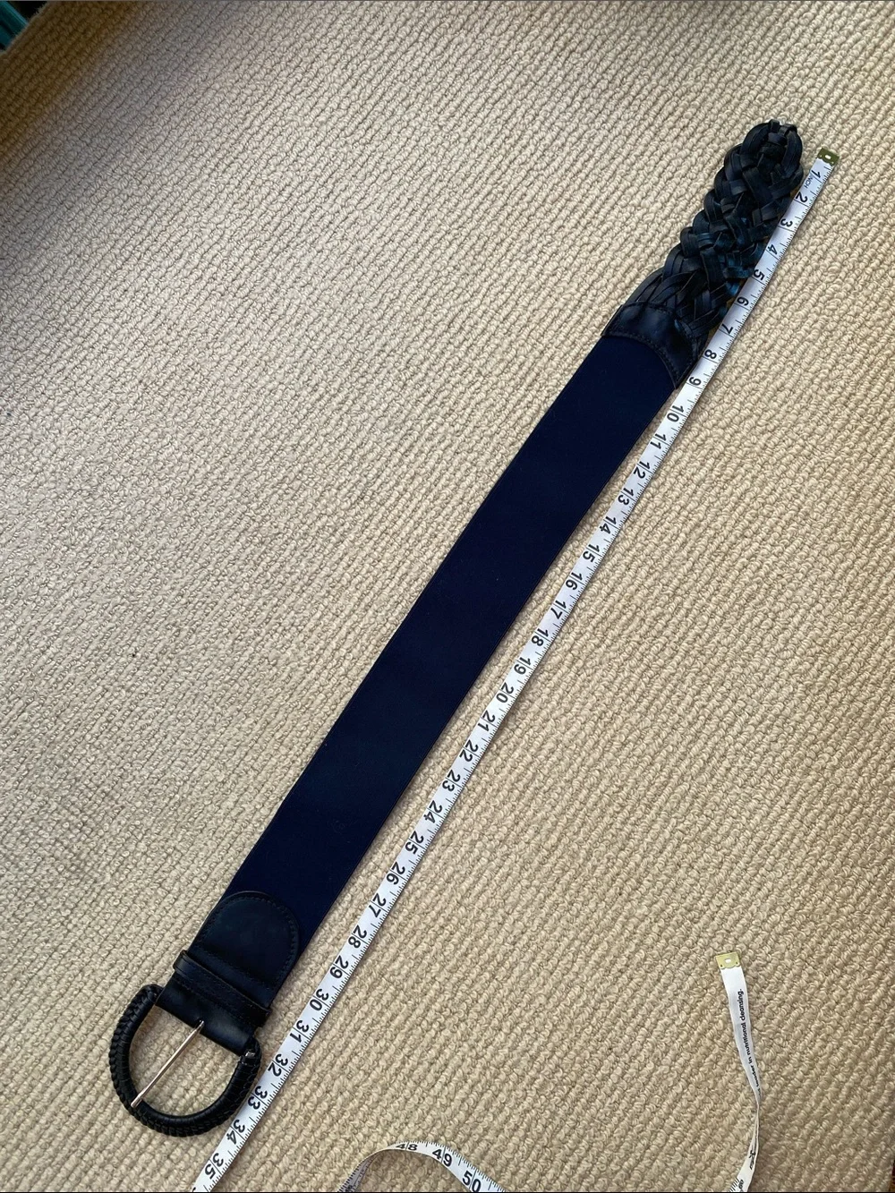 Motif 56 Wide Navy and Black Woven Leather Belt w/Elastic M